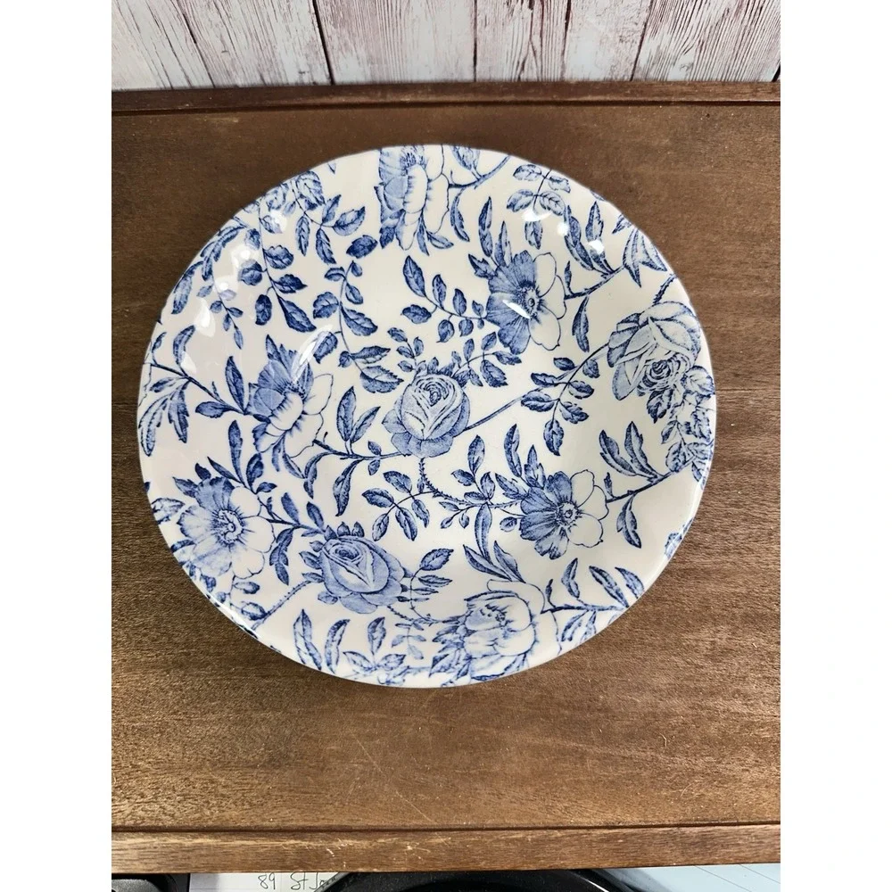 Churchill  Blue Chintz Rose  Peony Bowl Salad Soup Scalloped 6 1/2